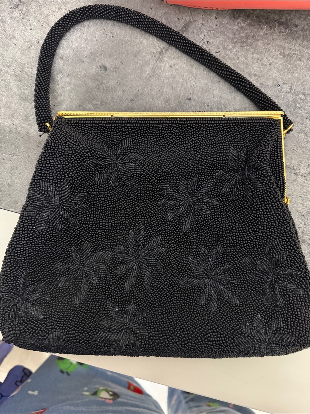 Black Beaded Floral Evening Bag - Unbranded Vintage